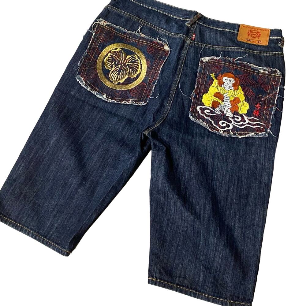 Red Monkey RMC Vintage Denim Skater Shorts SIZE 40 M Ksohoh Monkey King Pocket